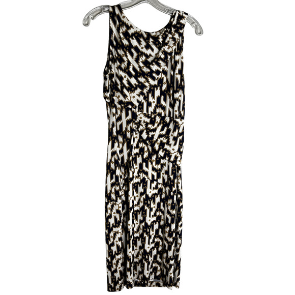Etro Milano Sheath Dress Sz 44 Navy White Abstract Print Ruched Minimalist - Picture 1 of 9